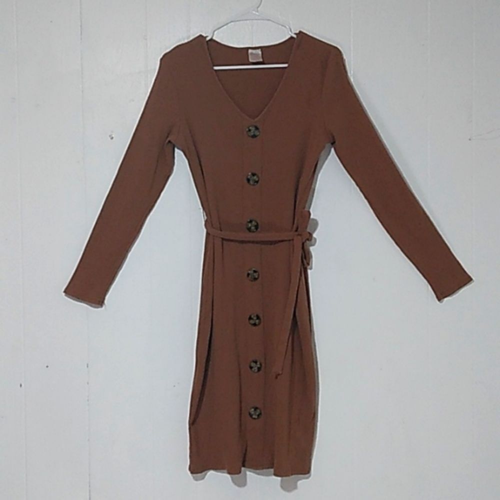 Women's Large No Boundaries Full Length Brown Dress Long Sleeves